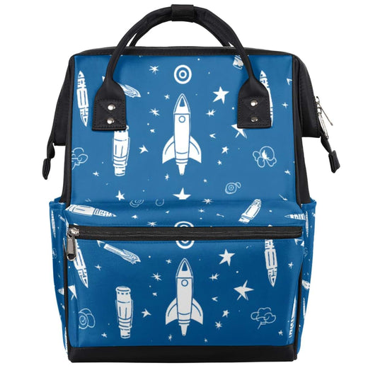 Skonsati Diaper Bag Backpack, Cartoon Rocket Print, Waterproof Multi-Pocket Tote for Parents