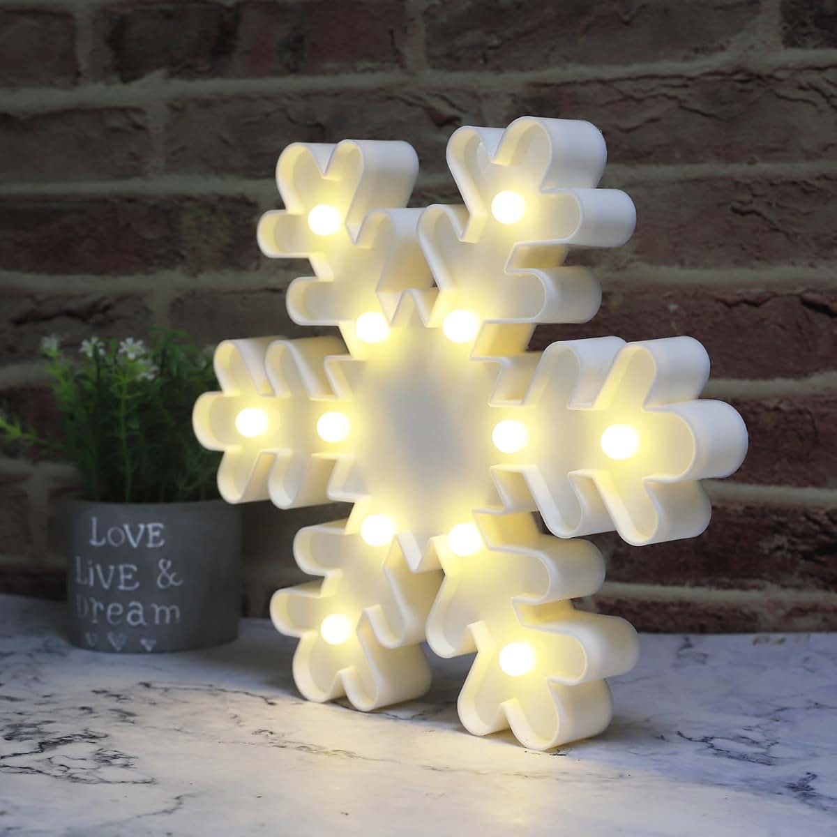 Snowflake Marquee Sign LED Night Lights White Snowflake Battery Operated Wall Lamp