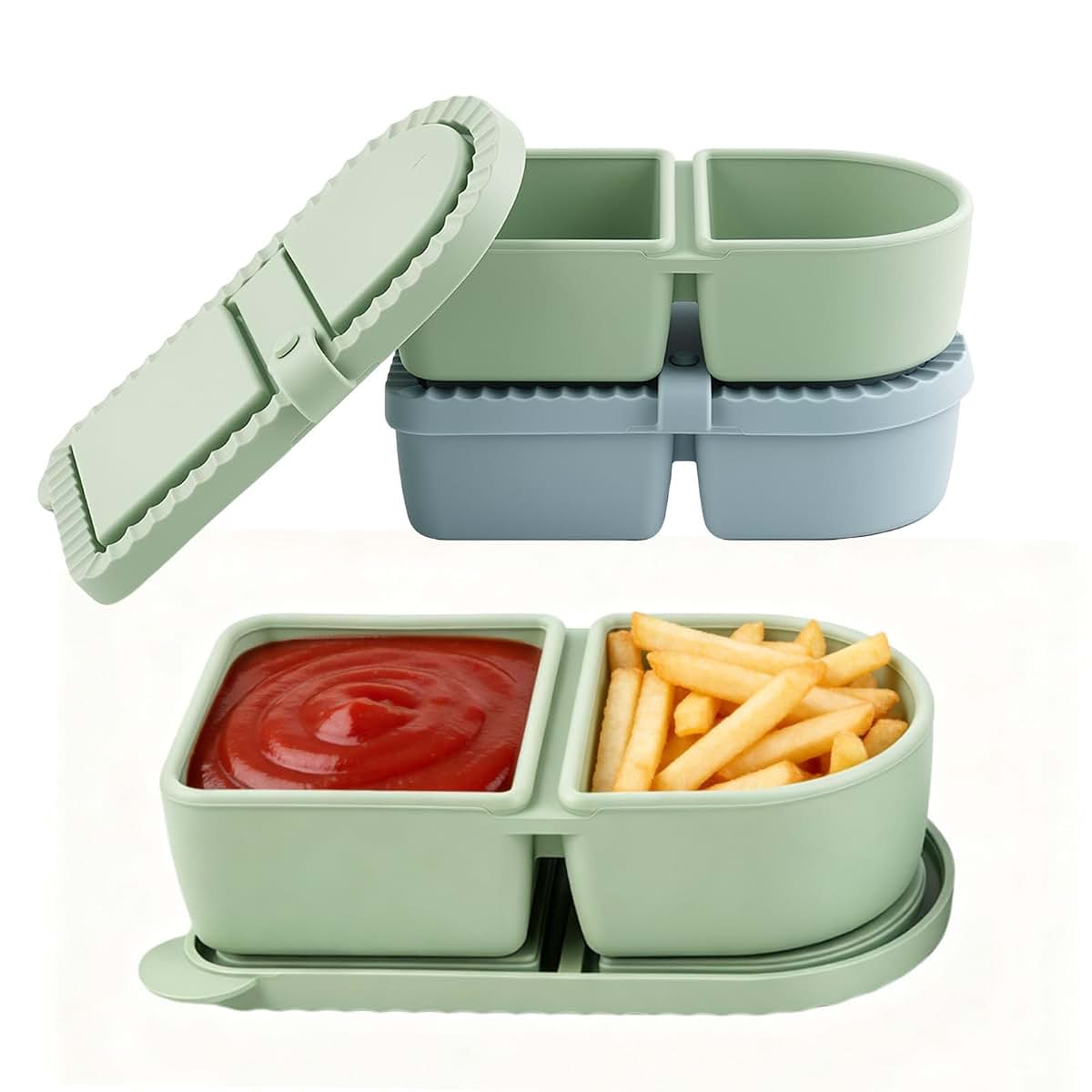 Qingqiuyuda Veggie And Dip Snack Container 2-Pack, Small Divided Snack Box