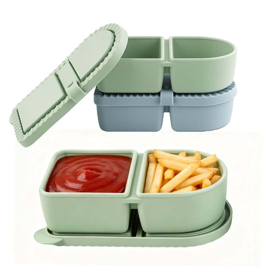 Qingqiuyuda Veggie And Dip Snack Container 2-Pack, Small Divided Snack Box