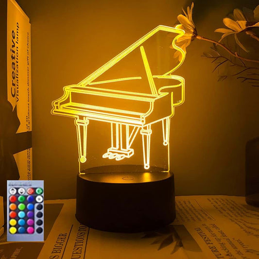 Jinnwell 3D Piano Night Light Lamp Illusion 16 Color Changing Table Desk Decoration Lamps Acrylic Flat ABS Base USB