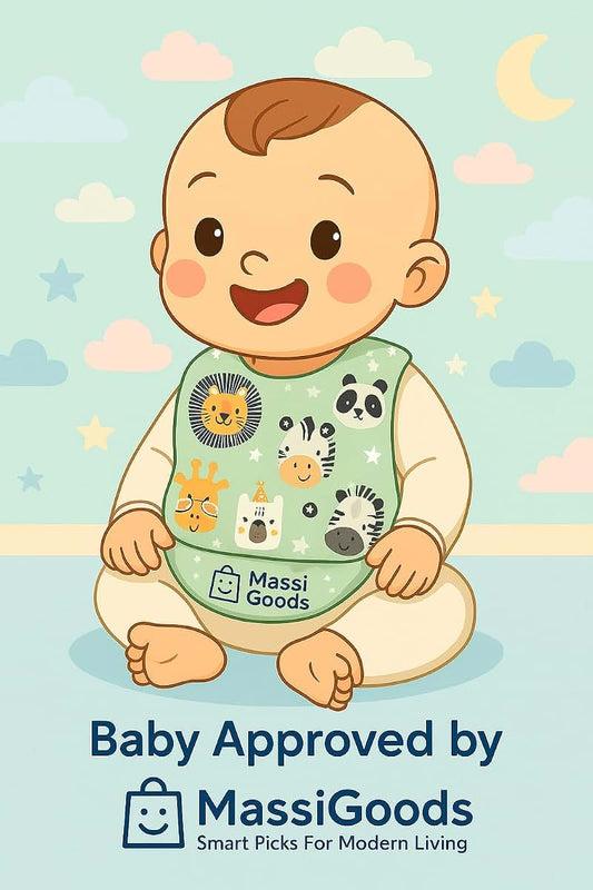MassiGoods Disposable Baby Bibs – Waterproof & Skin-Friendly | 20 Pack – Perfect for Travel, Feeding, and On-the-Go Use