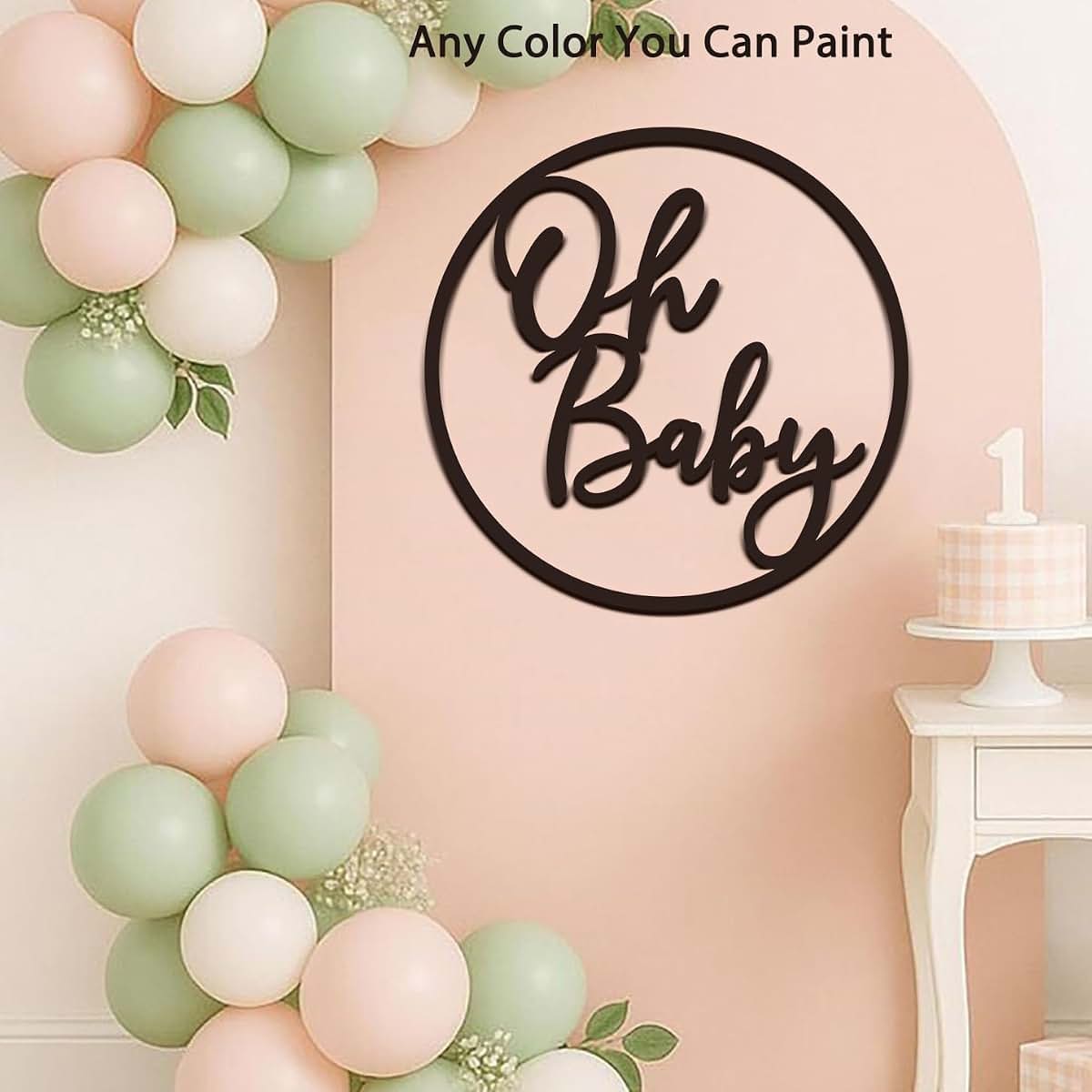 Qualiassu Oh Baby Wood Sign for Baby Shower Decoration, White