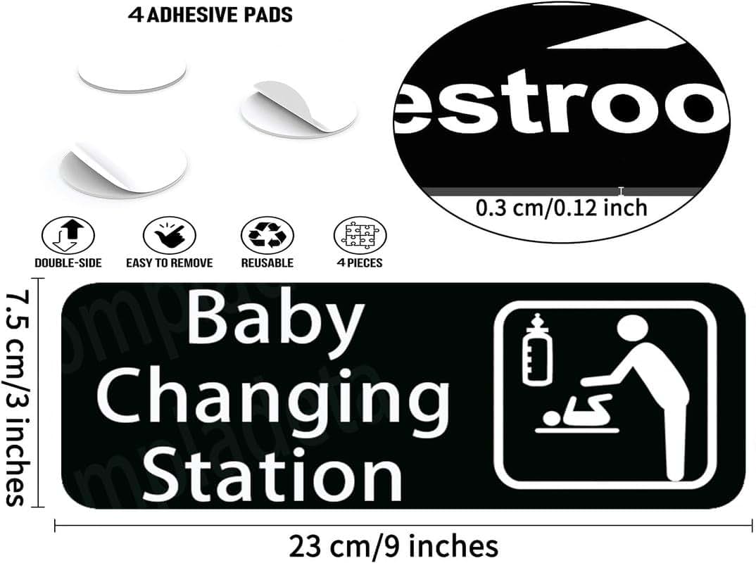 Baby Changing Station Sign, 9 x 3 Inch Grey with English and Symbol