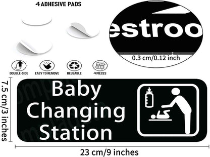 Baby Changing Station Sign, 9 x 3 Inch Grey with English and Symbol