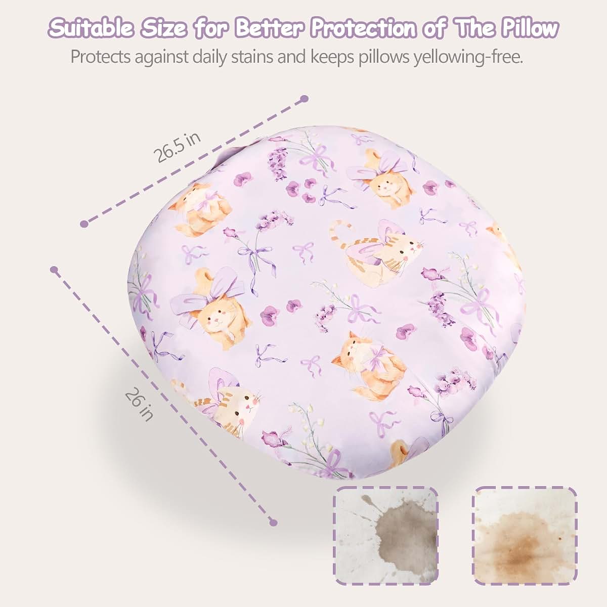Jundetye Newborn Lounger Cover, Purple Flower Cat Pattern, 26.5x26 Inch Machine Washable Slipcover
