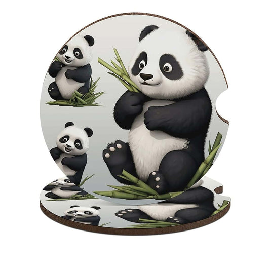 HJUQNGF 2-Pack Car Cup Coasters, Lovely Panda Absorbent Cork Base