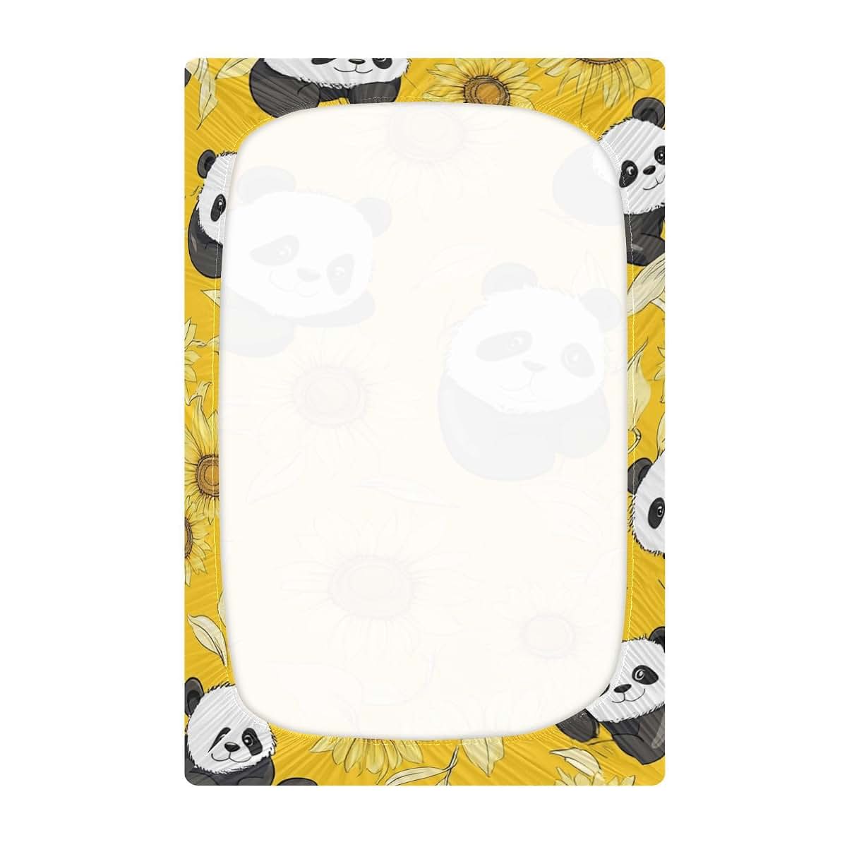 Yellow Panda & Sunflower Patterned Fitted Sheet for Standard Crib and Toddler Mattress