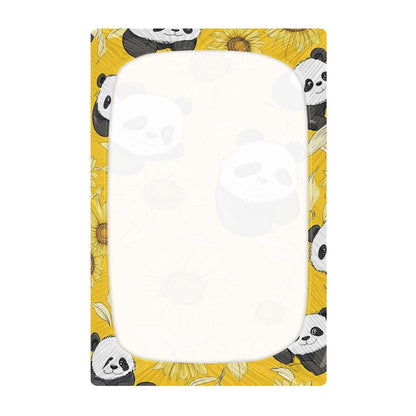 Yellow Panda & Sunflower Patterned Fitted Sheet for Standard Crib and Toddler Mattress