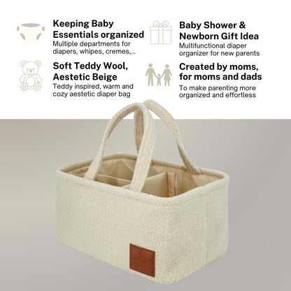 Fasty Baby Baby Diaper Caddy Organizer: Soft Beige Teddy Wool - Portable Diaper Caddy, Car Organizer - Newborn (photo 2)