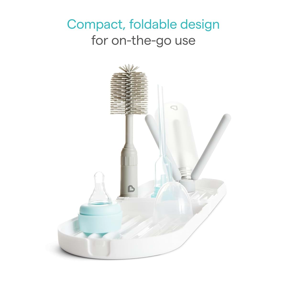 Munchkin Travel Baby Bottle Drying Rack with Silicone Bottle Brush - Foldable for On-the-Go Use