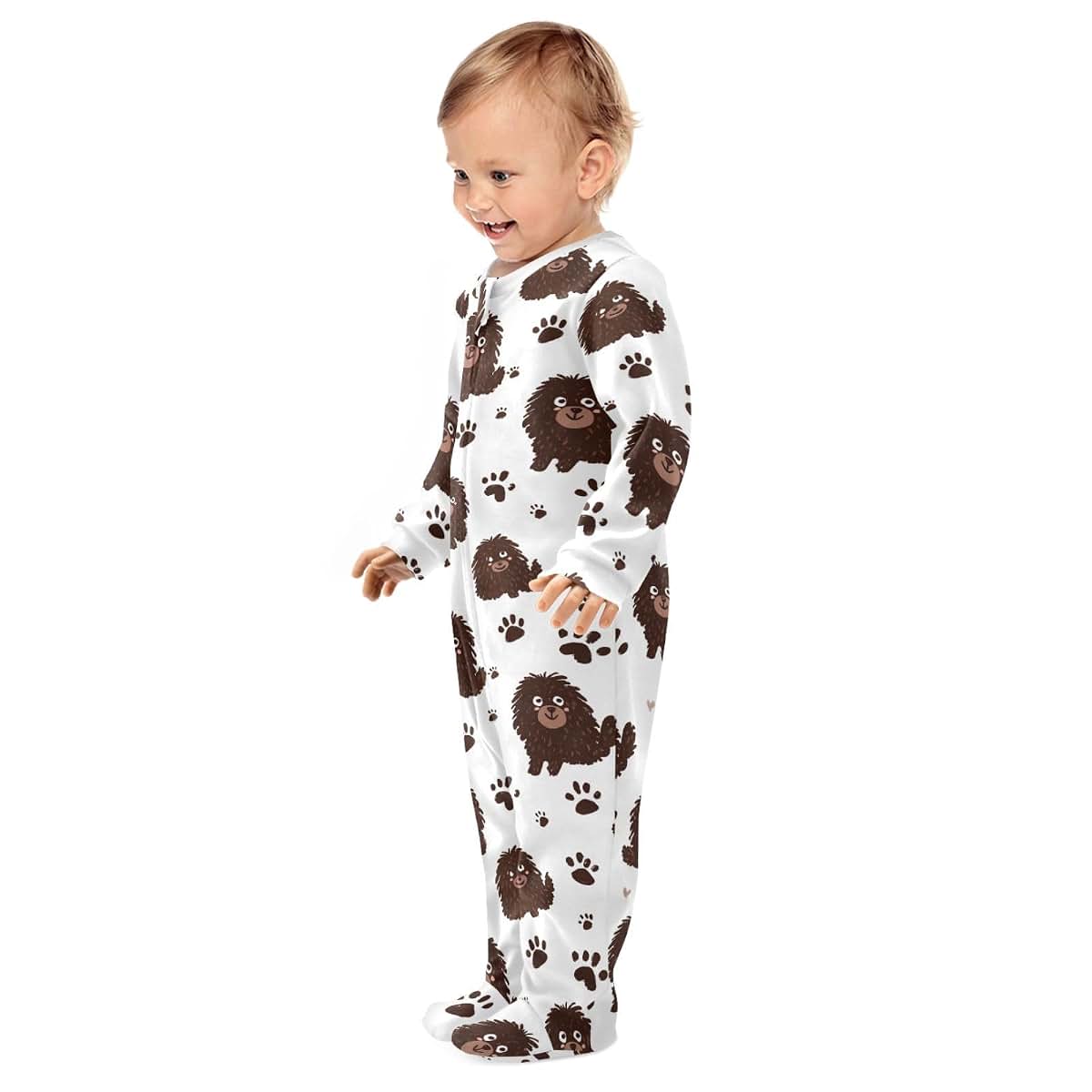 BabyOneStop Brown Poodle Print Cotton Footie Pajamas With Zip Front
