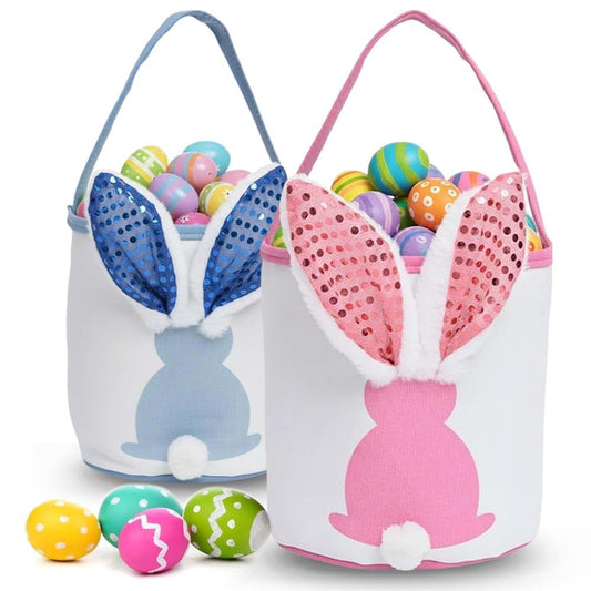 Oubrelu 2 Packs Easter Bunny Baskets With Handle Gift Tote Bags