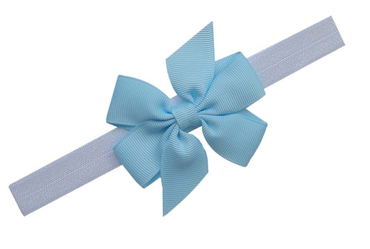 Funny Girl Designs Baby Girl Elastic Bow Headband (6-12 Months (14" Head Circumference), White Band Light Blue Bow)