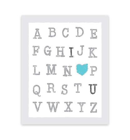 Children Inspire Design ABC's of Love Blue 08x10 Inch Print, I Love You Wall Quotes Nursery Quotes Alphabet Letters