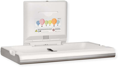 Saniflow Horizontal Surface-Mounted Baby Changing Station with Ionizer and Liner Dispenser, White/Satin