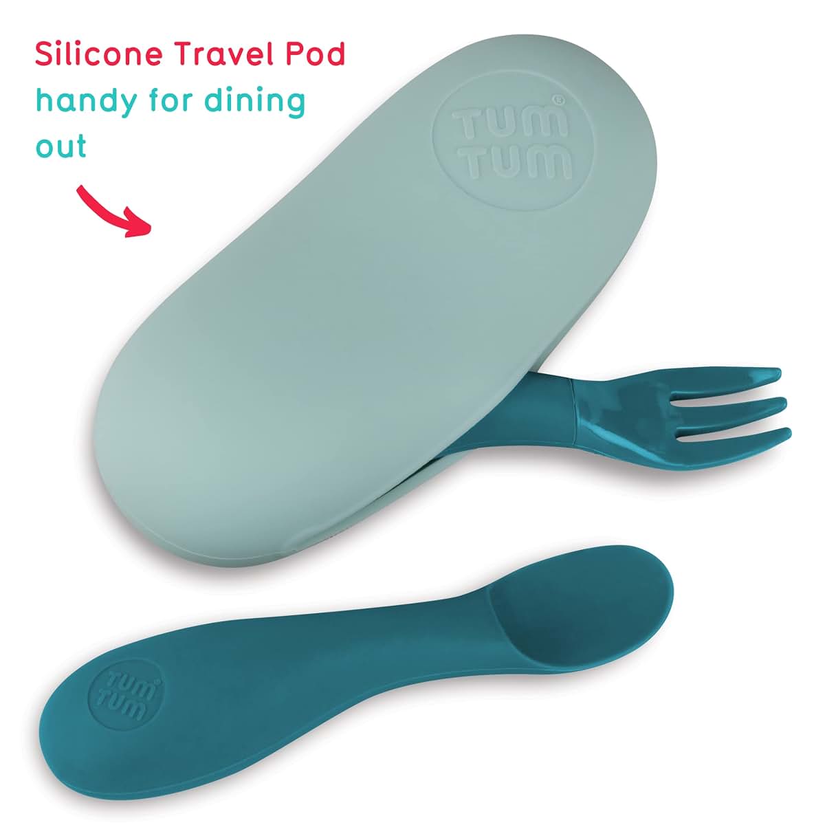 TUM TUM Baby Cutlery Set, Silicone Spoon & Fork with Travel Case, Blue