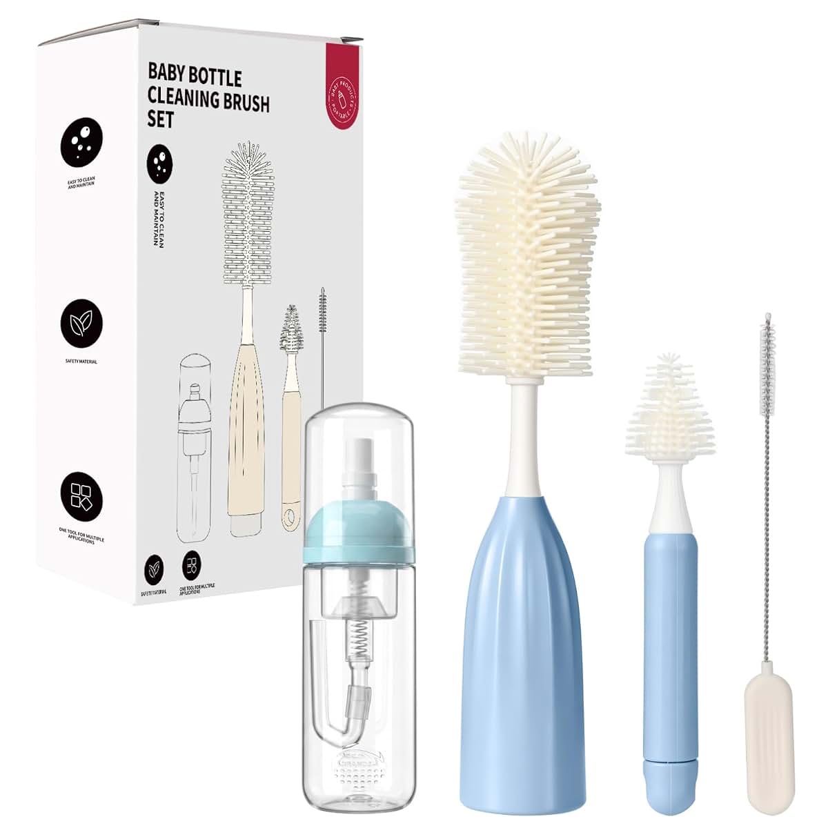 DJASYY Baby Bottle Brush Set Silicone Nipple Straw Cleaning Kit Soap Dispenser