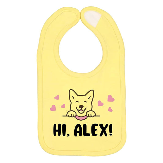 Smiling Jindo Personalized Baby Bib – Cute Dog Design with Custom Text (1-2 Lines) – Premium Infant Jersey for Newborns