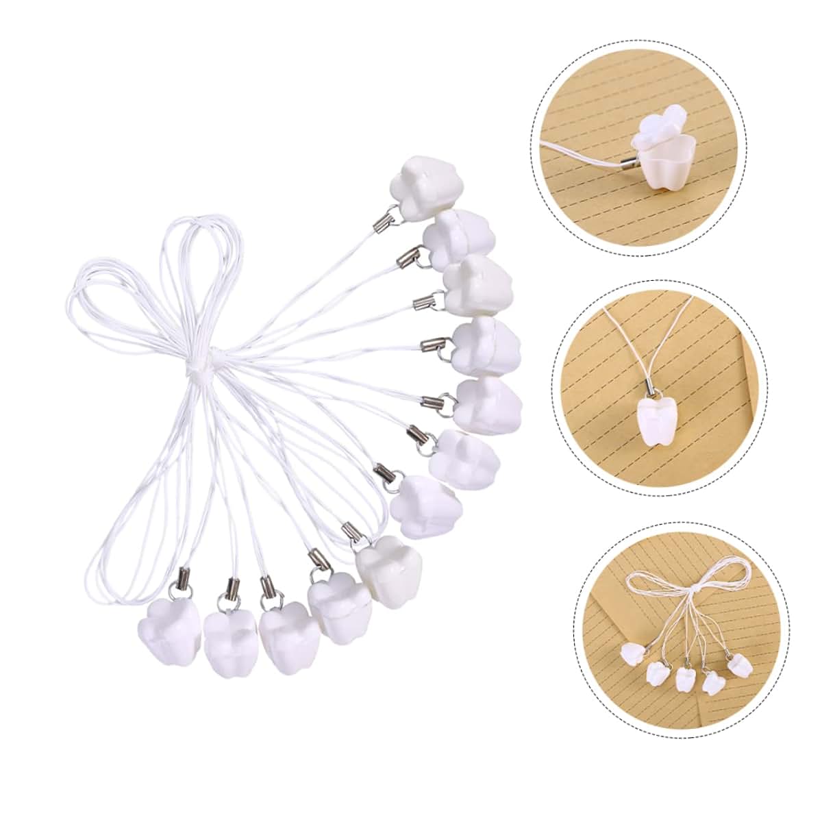 Toyandona 12pcs Plastic Tooth Holder Necklace Set - Teeth Shape White Finish Smooth Surface Keepsake Boxes