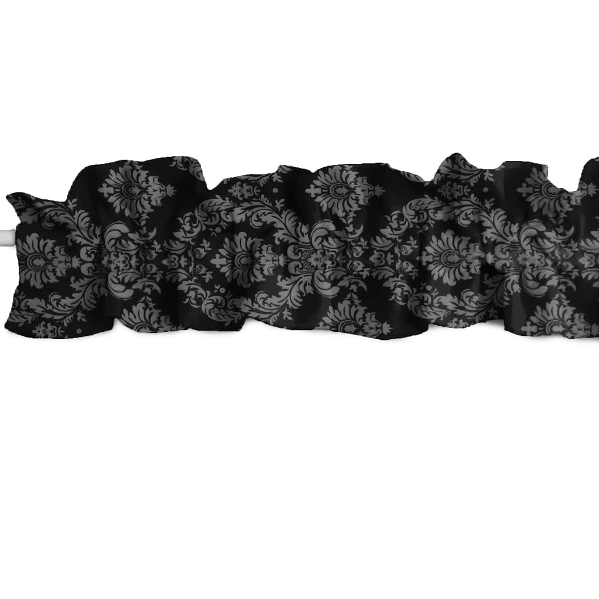 Zen Creative Designs Damask Taffeta Sleeve Topper Window Valance, Grey on Black