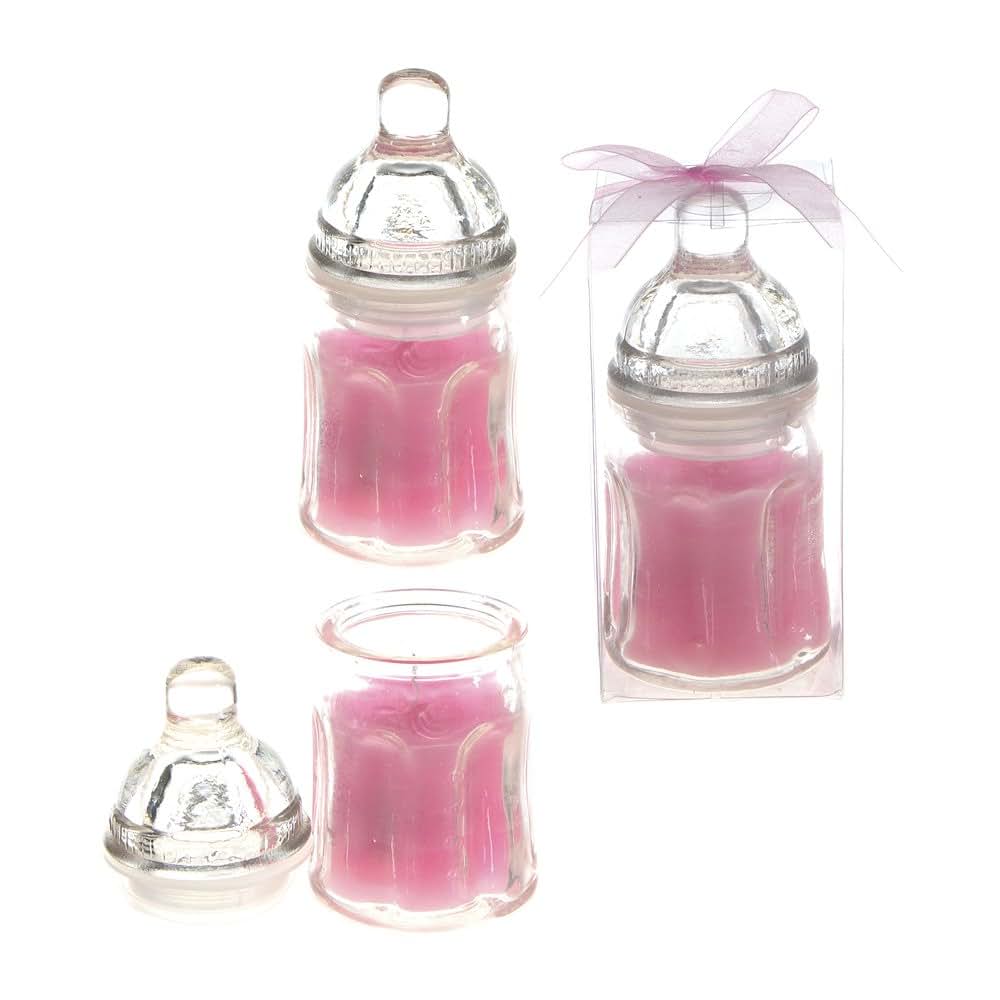 Lunaura 12 pcs Scented Baby Powder Pink Glass Baby Bottle Container Candles, Palm Wax Candle, Baby Shower Gifts (photo 2)