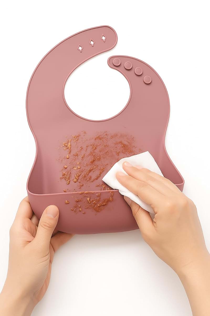 YUHMMEE Silicone Baby Bibs, 3 Pack, Waterproof Adjustable Feeding Bibs with Food Catcher Pocket, Soft Reusable Bibs for (photo 3)