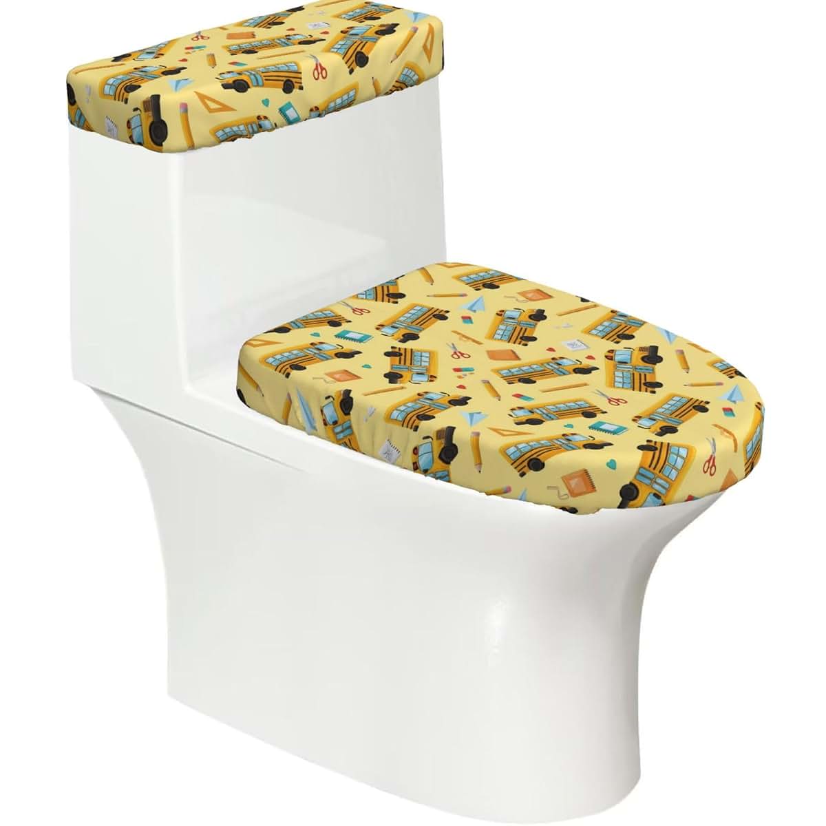 Aiyoolee Soft Stretch Toilet Seat Cover Set School Bus Pattern