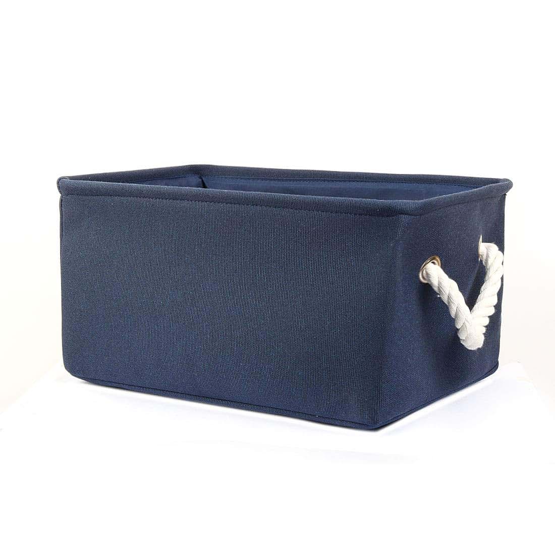 uxcell Fabric Storage Basket with Dual Handles, Collapsible Linen Bin for Toys and Clothes, Dark Blue Medium