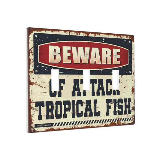 BDIX Lightswitch Frame Beware Of Attack Tropical Fish Switch Wallplate Cover Floral Light Switch Cover Multi Gang