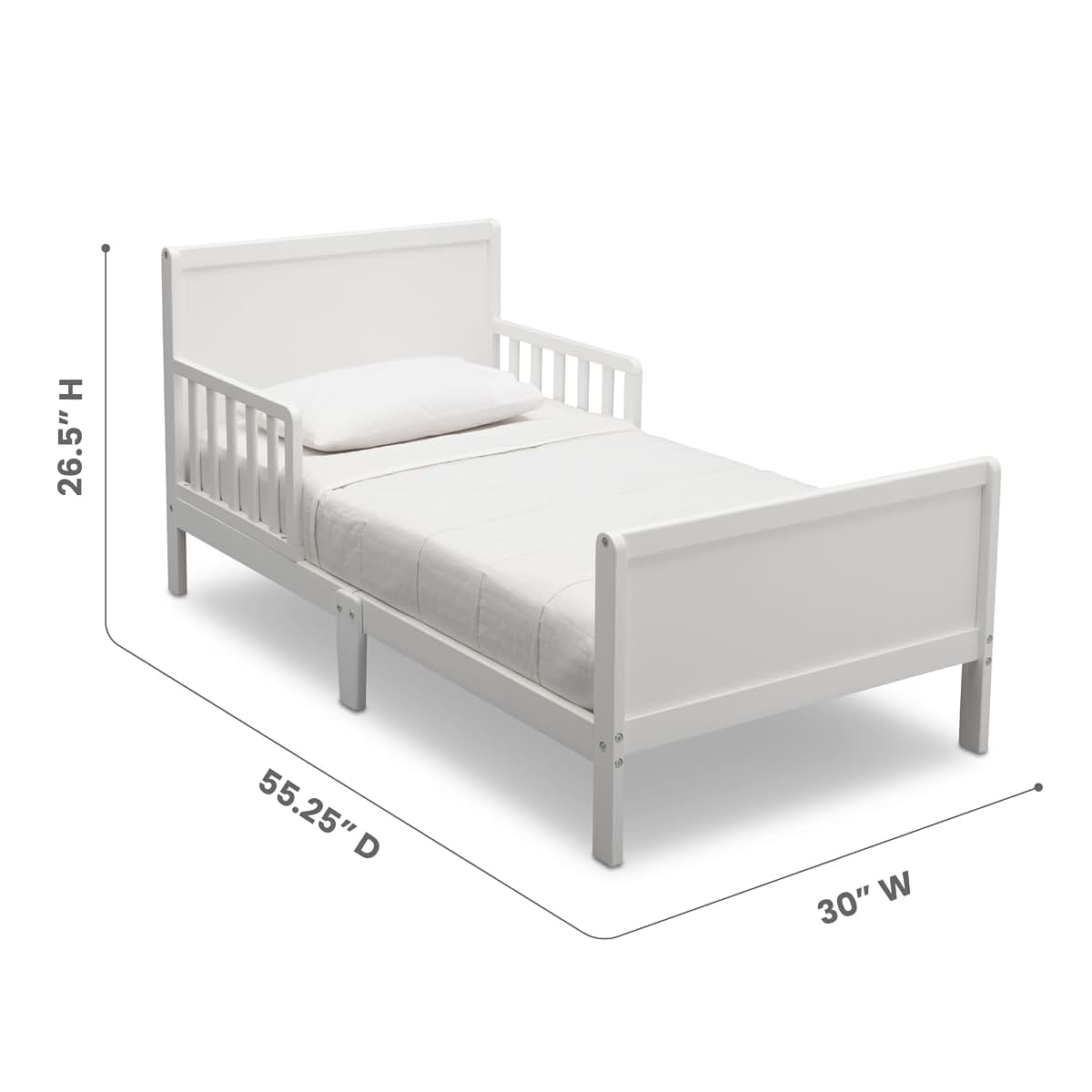 Delta Children Fancy Wood Toddler Bed with Guardrails, Low Profile, Bianca