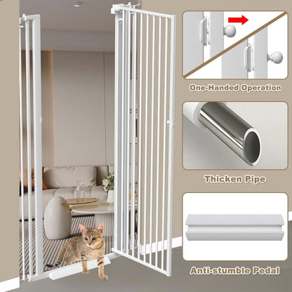 THEYFIRST 57 Inch Extra Tall Pet Gate for Doorways, Pressure Mounted Walk Through with Auto Close, White