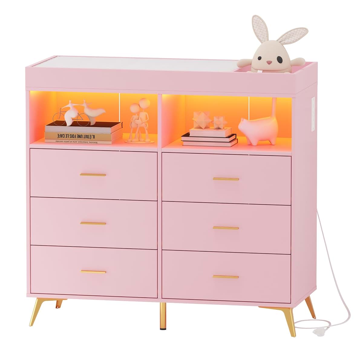 Jojoka 6 Drawers Wooden Changing Table Dresser with Soft Night Light