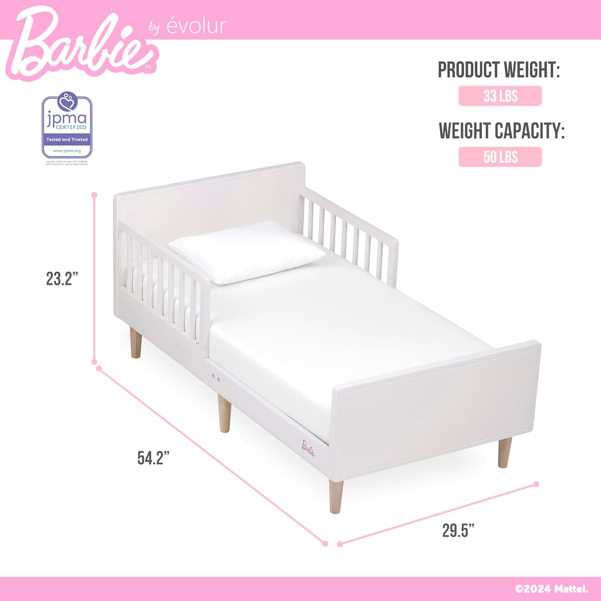 Evolur Barbie Los Altos Wooden Toddler Bed, Lavender Sky (photo 2)