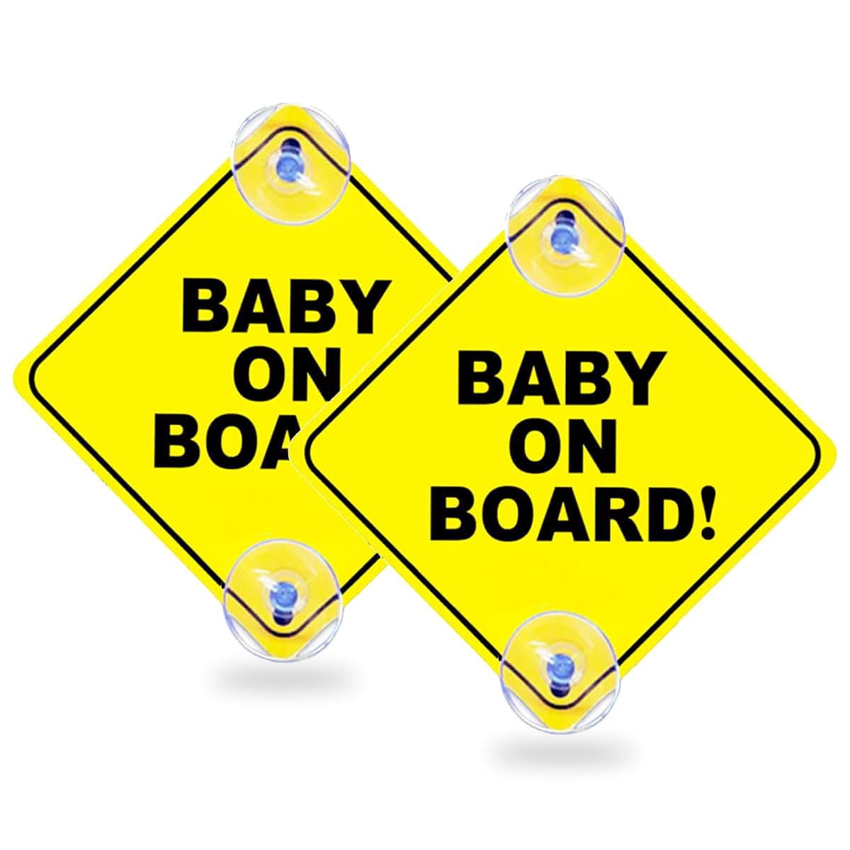 BabyOneStop 2-Pack Baby On Board Car Signs with Suction Cups, 5x5 Inch Reusable Window Decals
