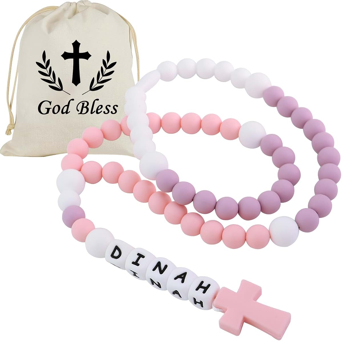 Custmade Personalized Silicone Rosary with Name Rosary Cross for Boy Girl