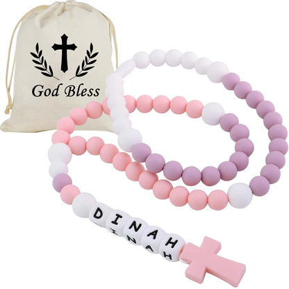 Custmade Personalized Silicone Rosary with Name Rosary Cross for Boy Girl