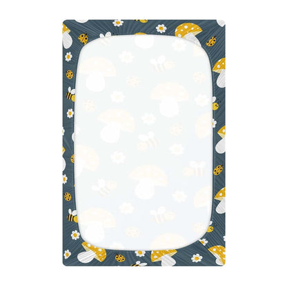 Kicpoay Fitted Crib Sheets Cartoon Bees Mushroom Stretchy Portable Playard Sheets 39 X 27 In