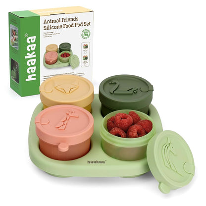 Haakaa Silicone Baby Food Containers with Animal Lids