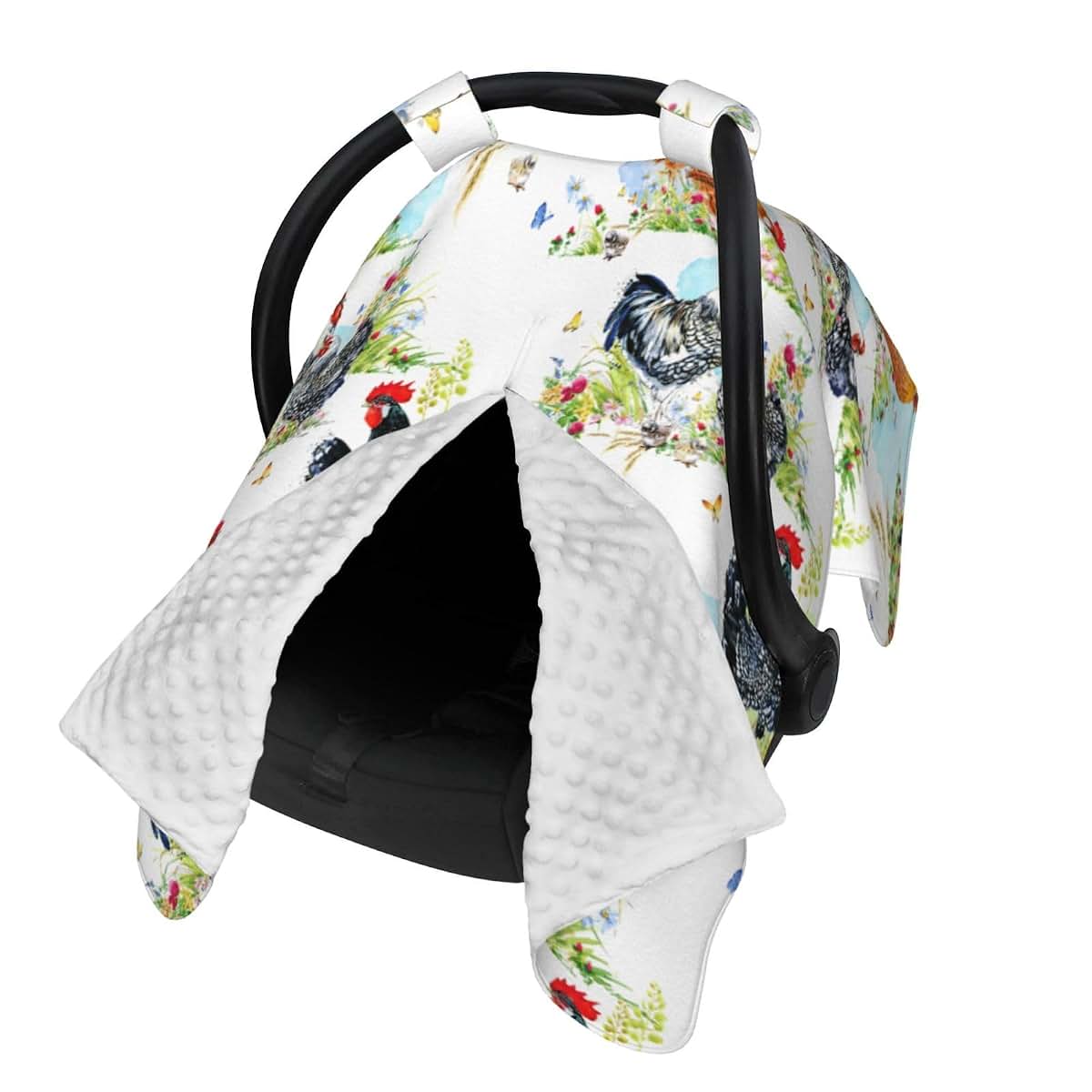 UVWXYZABC Rooster Chicken Watercolor Flowers Baby Car Seat Canopy Cover, Nursing Cover for Newborn, Western Baby Stuff