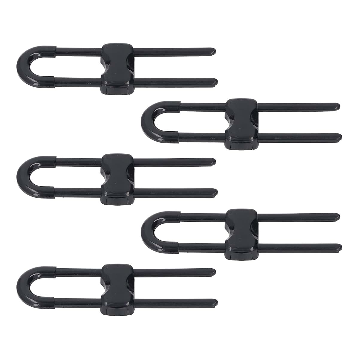 Fockety 5-Pack Sliding Cabinet Locks, U-Shaped Adjustable Latches in Black