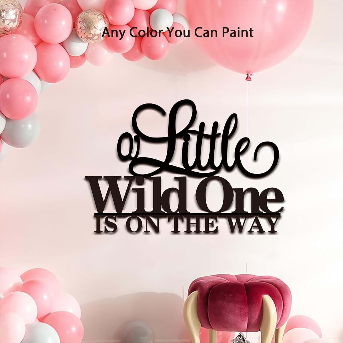 BabyOneStop Wooden A Little Wild One is on the Way Sign, Baby Shower & Nursery Wall Decor with Adhesive Backing