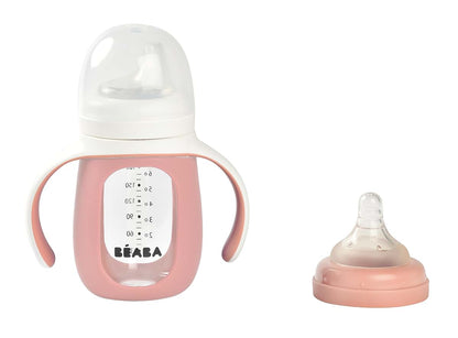 Béaba 2-in-1 Glass Baby Bottle and Transition Sippy Cup in Rose (photo 3)
