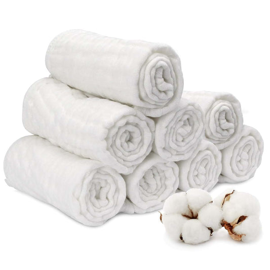 ECOVONA Muslin Burp Cloth for Baby Boys and Girls (8 Pack) | Cotton Newborn Essential Must Have Item | White Unisex