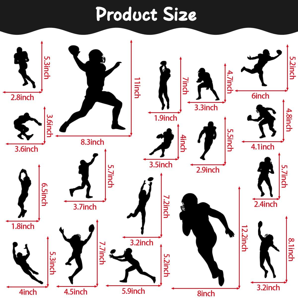 Sport Player Vinyl Wall Decals - Removable Football Silhouette Stickers