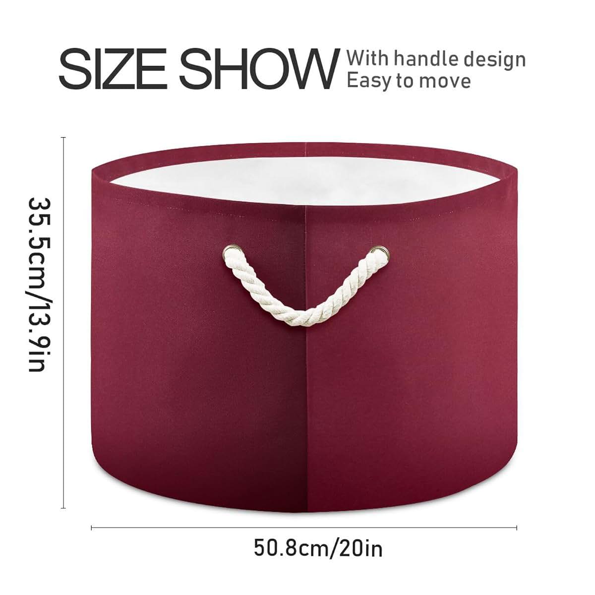 JUMBEAR Burgundy Red Solid Color Cotton Rope Basket With Handle (photo 2)