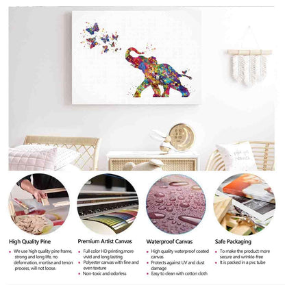 MBARE Folk Art Watercolor Baby Elephant And Butterflies Canvas Print