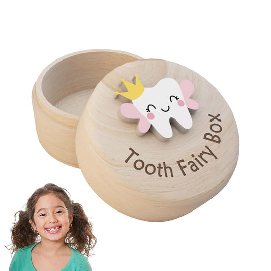 BabyOneStop Tooth Fairy Box, Wooden 3D Carved Keepsake Storage for Lost Teeth