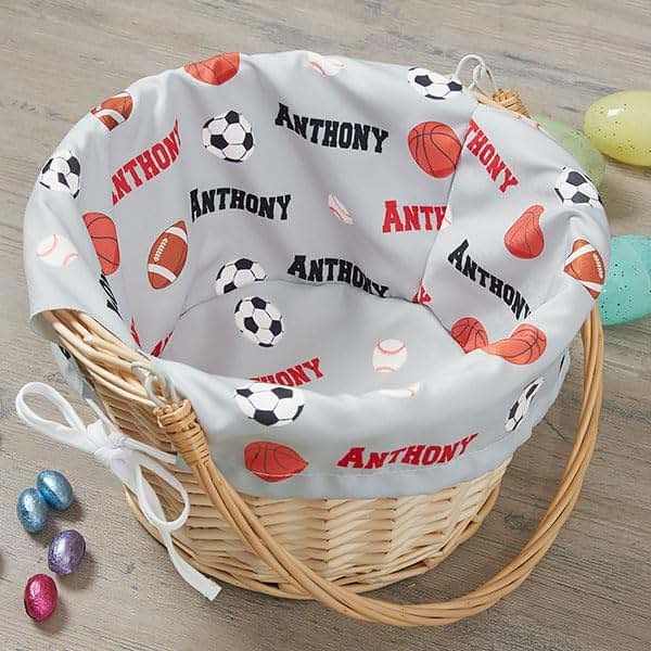 Personalization Universe Personalized All About Sports Easter Basket – Embroidered Sports Basket Liner – Custom Kids (photo 3)