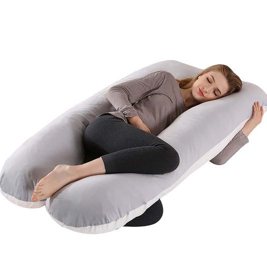 Hausmagnolia Pregnancy Pillow - U-Shaped 55.12 x 27.56 inches, Full Body Support with Soft Velvet Cover, Light Grayish